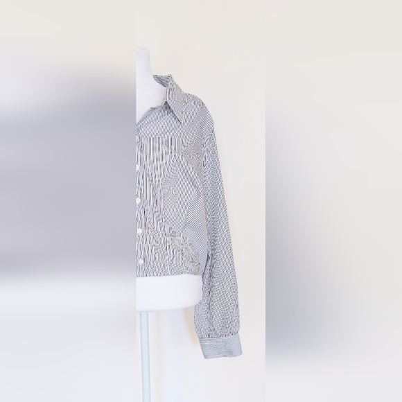 Wildflower Apparel XL Long Sleeve Button Down Shirt  Cropped Black White Stripe - Picture 3 of 8